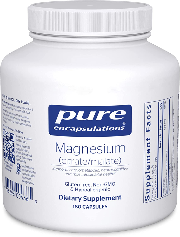 Pure Encapsulations Magnesium (Citrate/Malate) - 180 Count (Pack of 1)