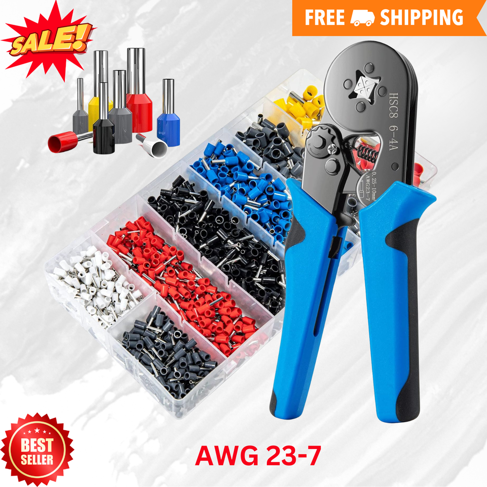 Ferrule Crimping Tool Kit AWG 23-7 Self-Adjustable Ferrel Crimper Kit W/1250PCS