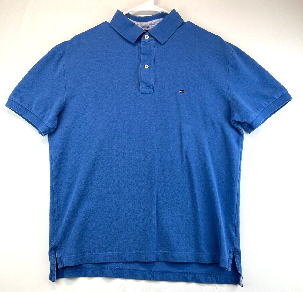 Tommy Hilfiger Men's Large Blue Logo Polo Shirt Style 2844
