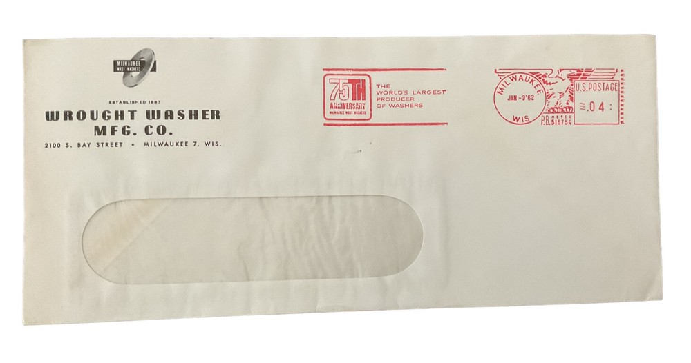 Wrought Washer Mfg Co Milwaukee WI Wrot Washers 1962 Letter Head Envelope ZE