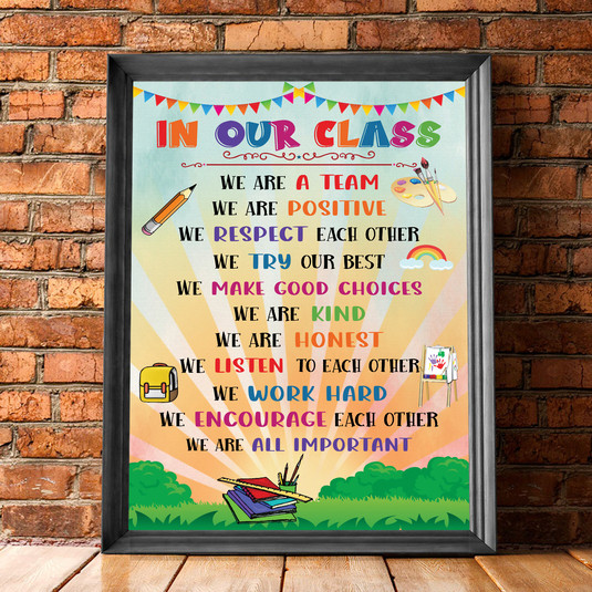 In Our Class We Are A Team Motivational Classroom Poster for Education Wall Decor