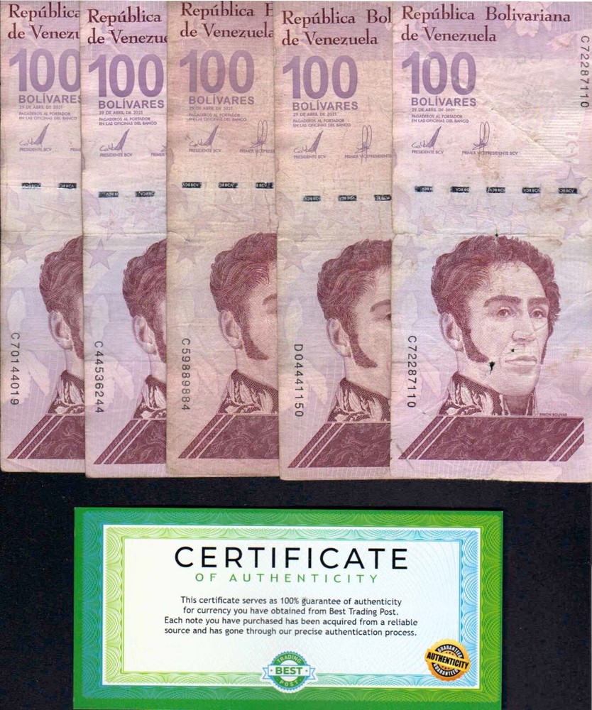 VENEZUELA 100 digital XF Banknotes x 5 CIRC Currency with defects bundle COA-image