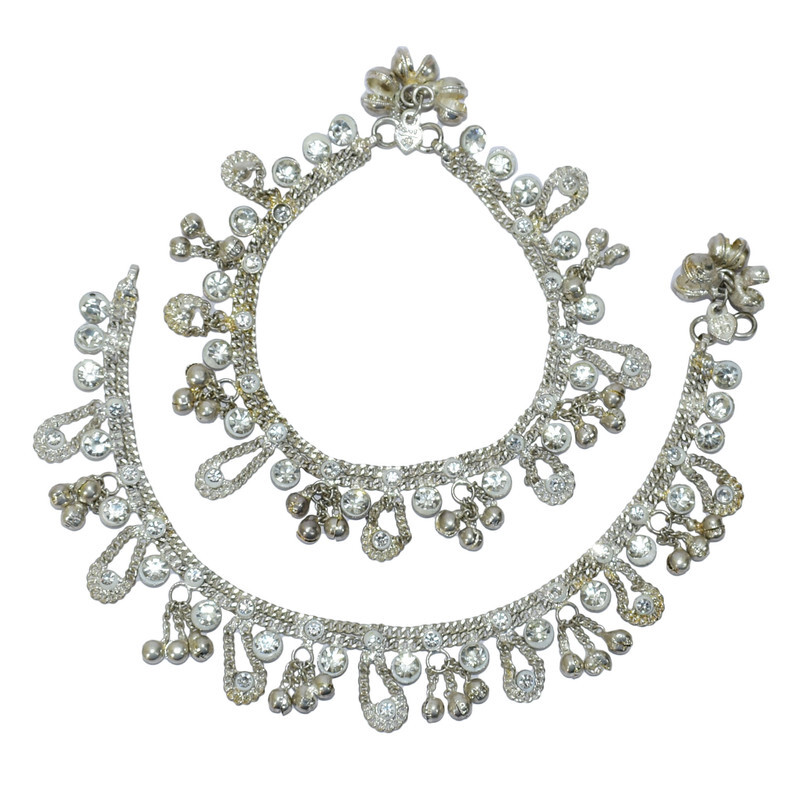 Tobillo Payal Moda Plateado Cristal Tobillo Pulseras Cadena Joyería-image