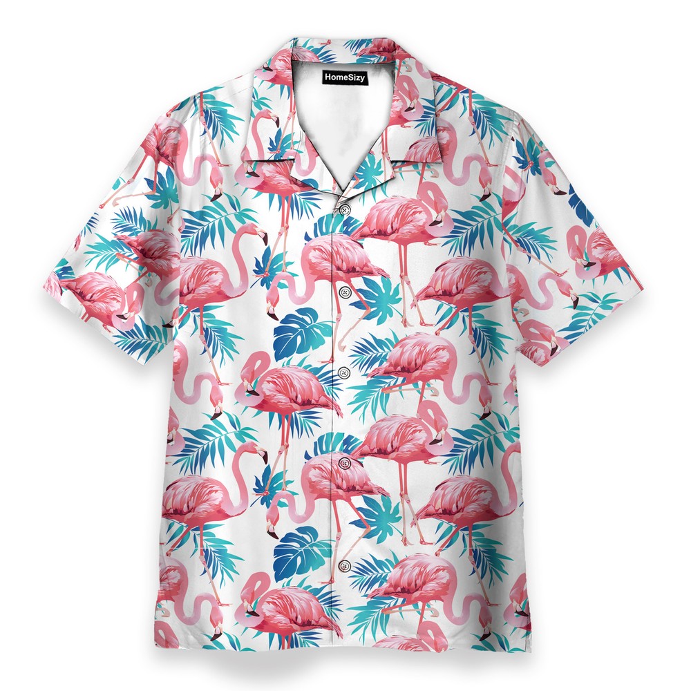 Flamingo Floral Tropical Leaves Pattern   Hawaiian Shirt Beach Shorts