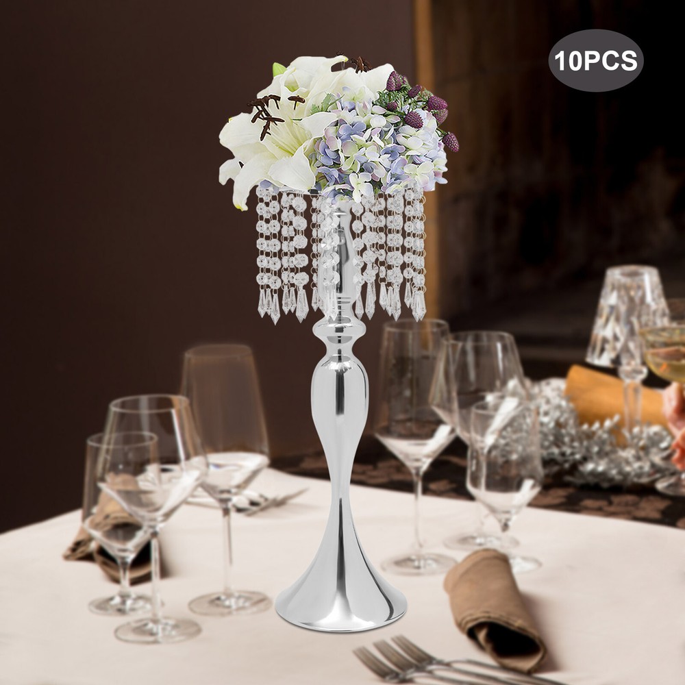 10 Pcs Silver Crystal Flower Stand Wedding Centerpieces for Tables Flower Holder