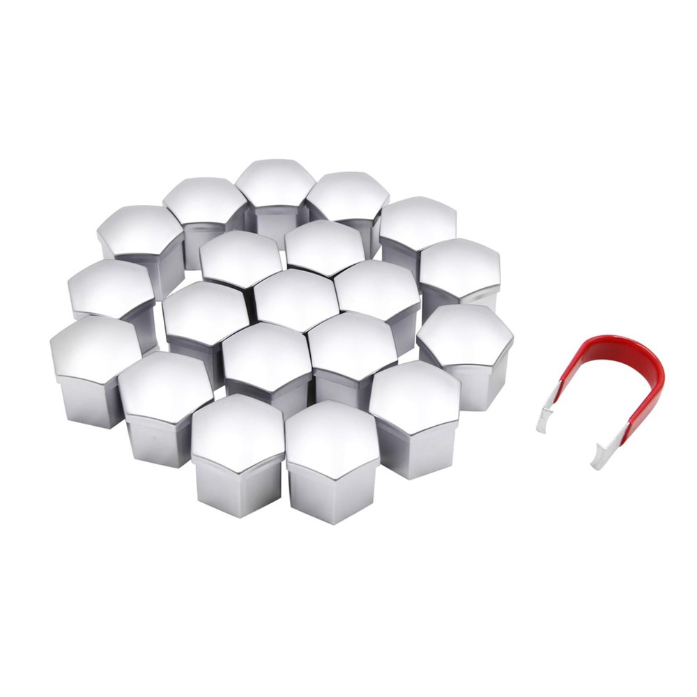 20pcs Silver Tone 21mm Car Wheel Hub Lug Nut Cap Screw Bolt Dust Cover Protector