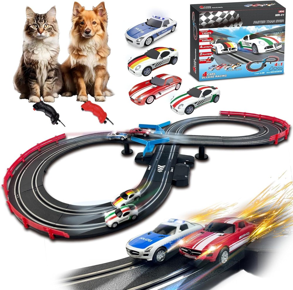 AGM MASTECH Slot Car Race Track Sets with 4 Exquisite Cars, Battery or...