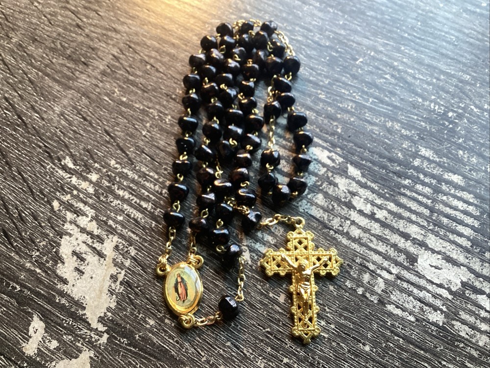Vintage 18-inch Black Catholic Rosary Beads WWJD Cool Religious Gift-image