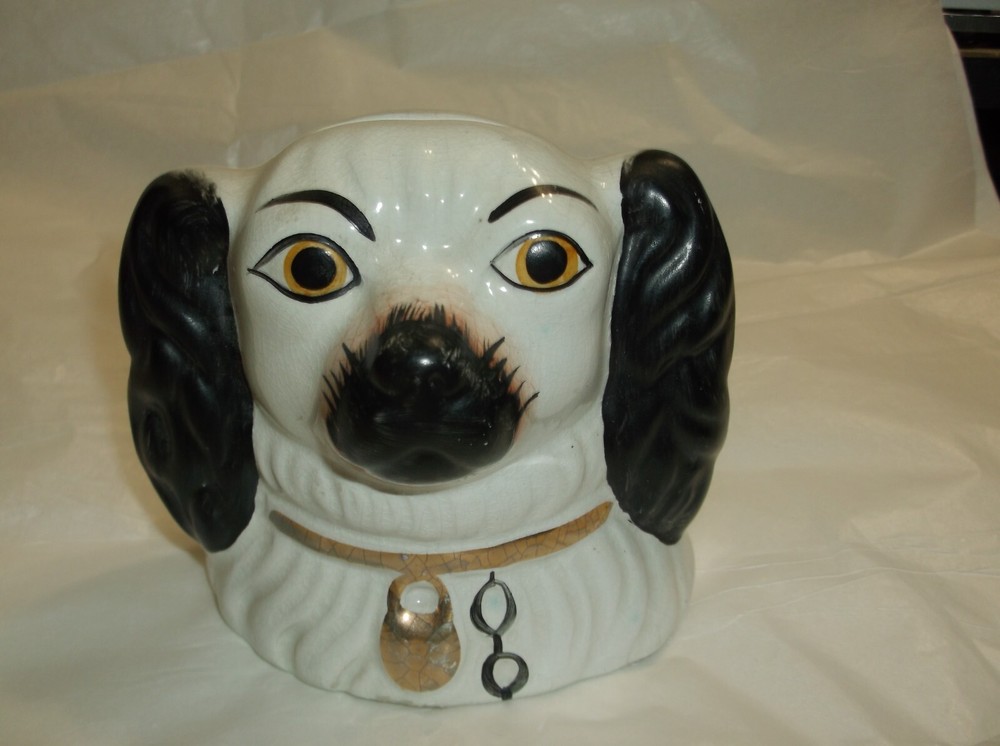 Antique Staffordshire Spaniel Dog Head Coin Bank Money Bank Dog Figurine England