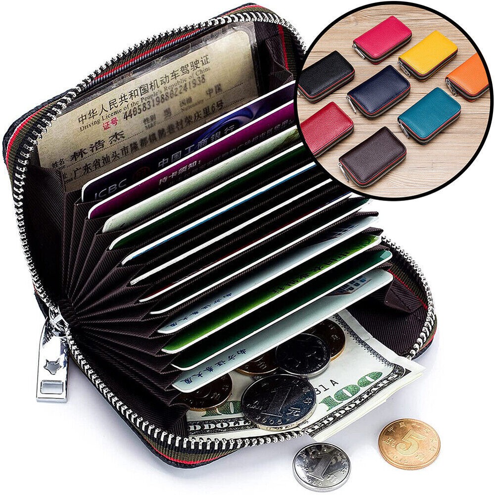 Genuine Leather RFID Blocking Credit Card Holder Wallet Organizer Case-image