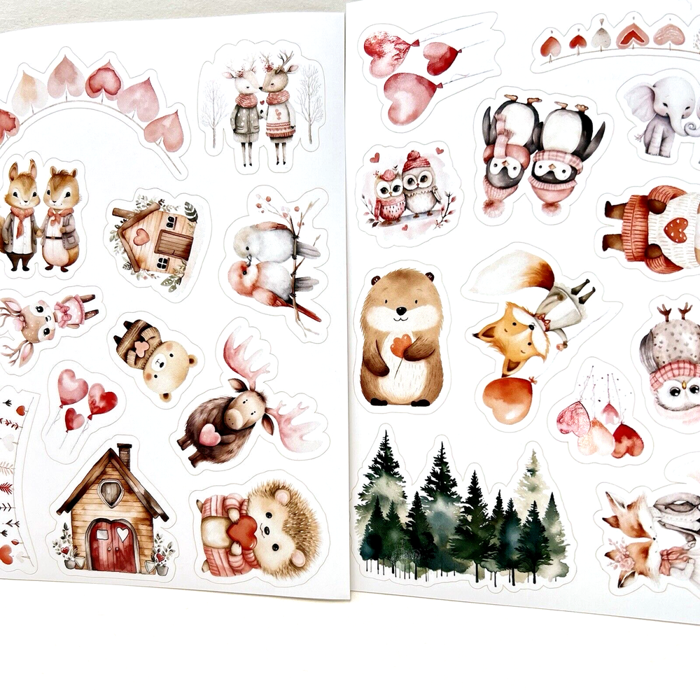 Cute Animal Valentine's Day Stickers 3 Sheets Junk Journal Collage Cards