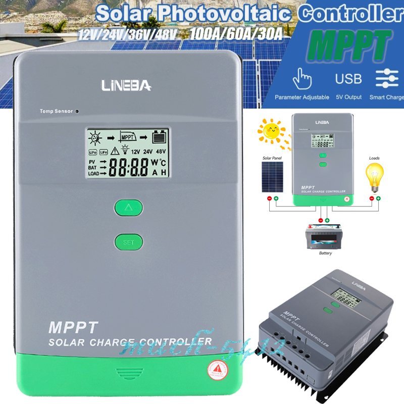 12/24V/36V/48V 100A/60A/30A MPPT Solar Charge Controller Panel Battery Regulator