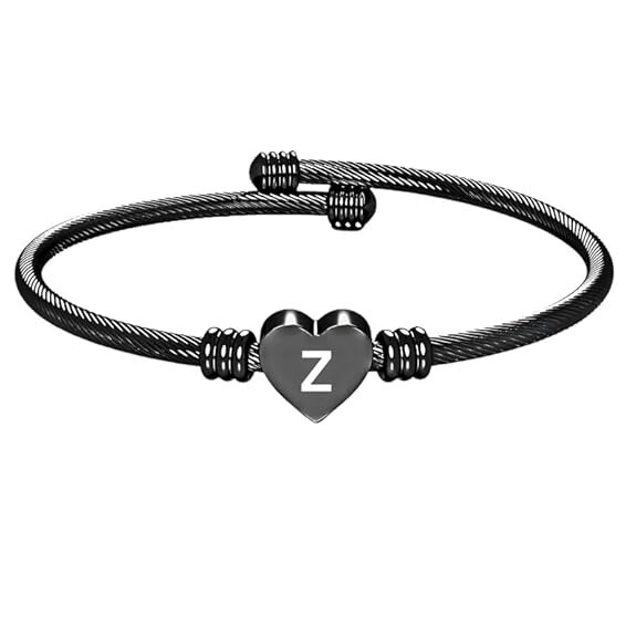 Stainless Steel Heart Word-Z Bracelet Engraved Charm Bracelet for Women Black