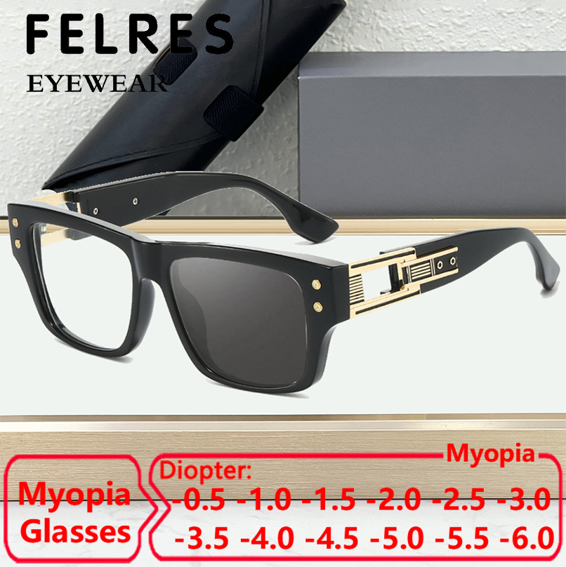 Photochromic Square Frame Myopia Sunglasses for Men & Women  
