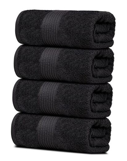 4 Pack Large 100% Cotton Bath Towels 27x54 Soft Absorbent Black Set