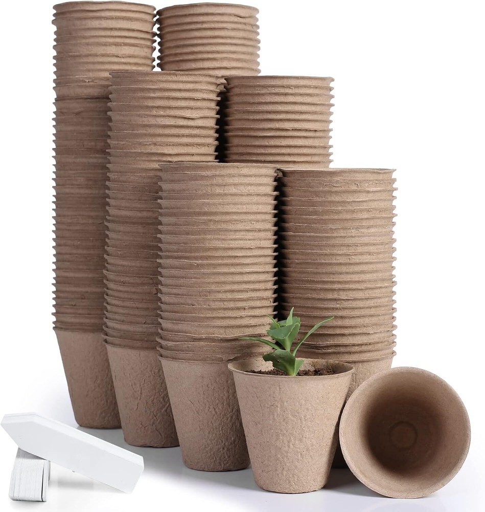 200-Pack | 3.15 Inch Peat Pots for Seedling with 200 Pcs Plant Labels,Outdoor Ga
