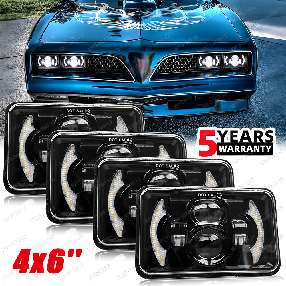 4pcs 4x6 LED Headlights Hi Lo Beam DRL for 1977-1981 Pontiac Firebird Trans Am
