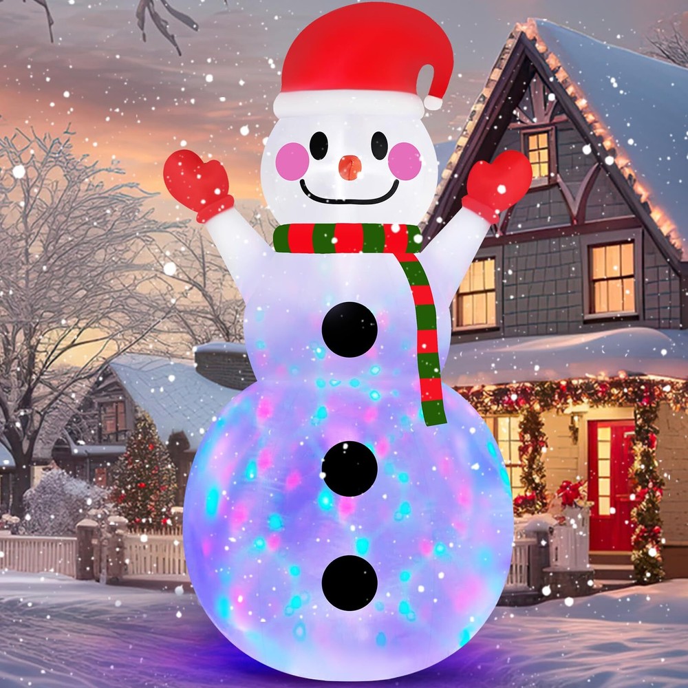 10 FT Christmas Inflatable Snowman Outdoor Decorations Built in Rotating Colo...