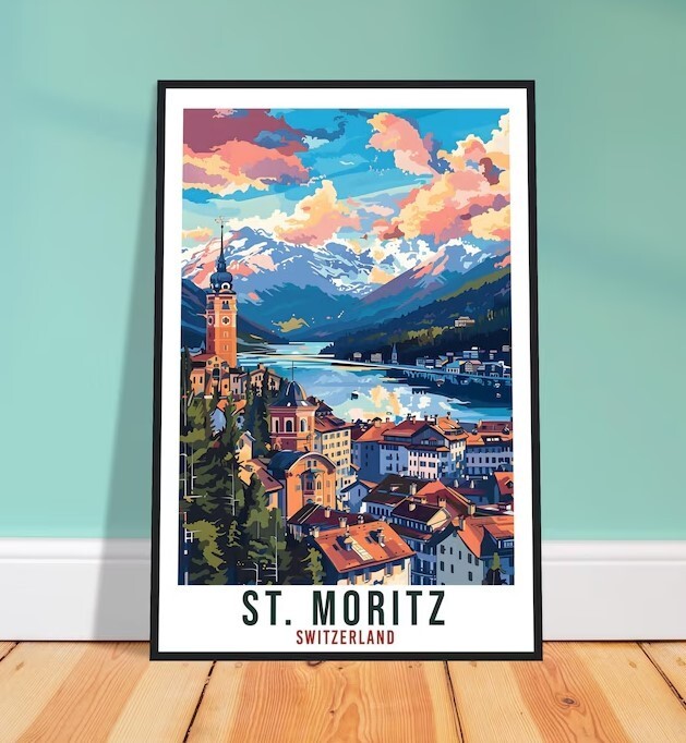 St Moritz Travel Print Swiss Wall Art Wall Hanging Home Living Décor