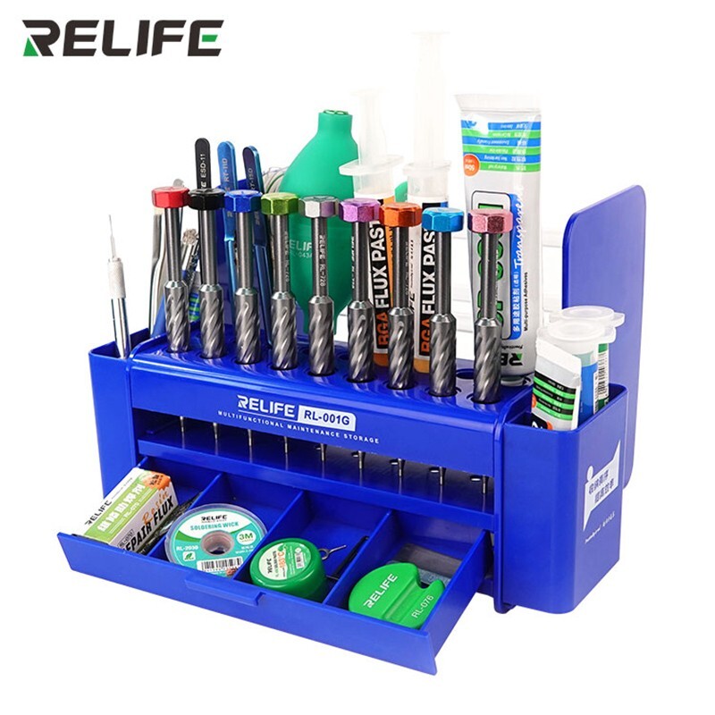 RL-001G Organizer Box for Welding Head Tips, Screwdrivers, and Tools with Sturdy Storage Rack for Efficient Workspace Organization