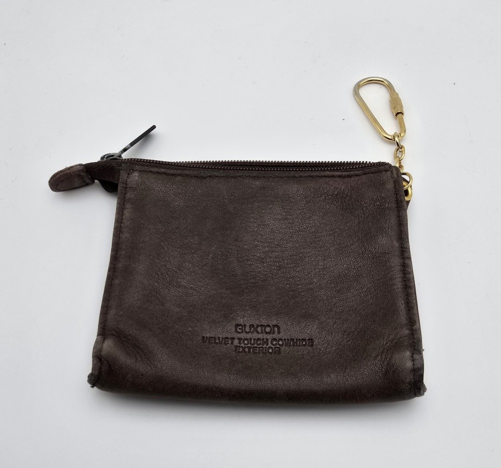Vintage Buxton Velvet Touch Brown Leather Card Holder Wallet with Key Ring  