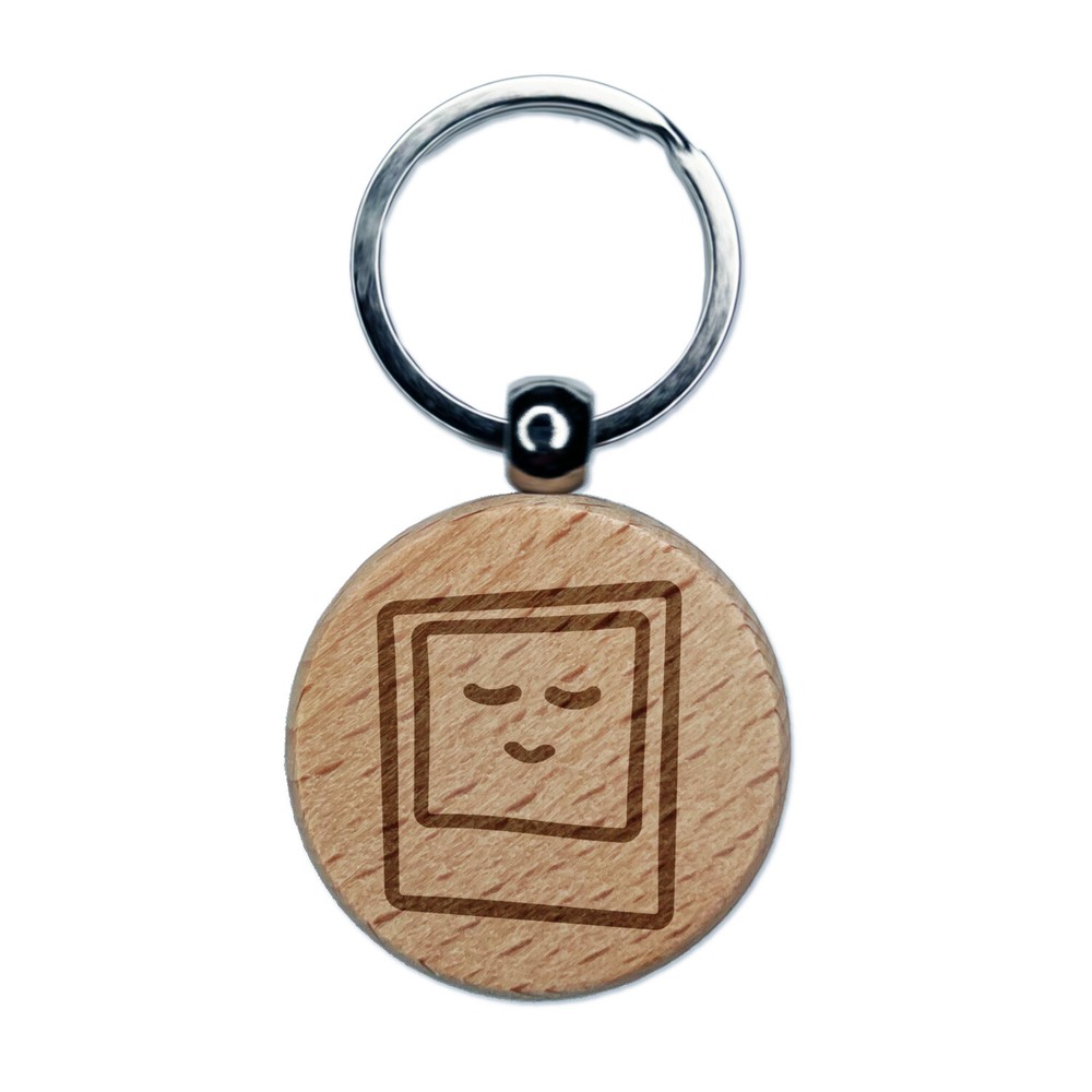 Instant Photo Doodle Engraved Wood Round Keychain Tag Charm