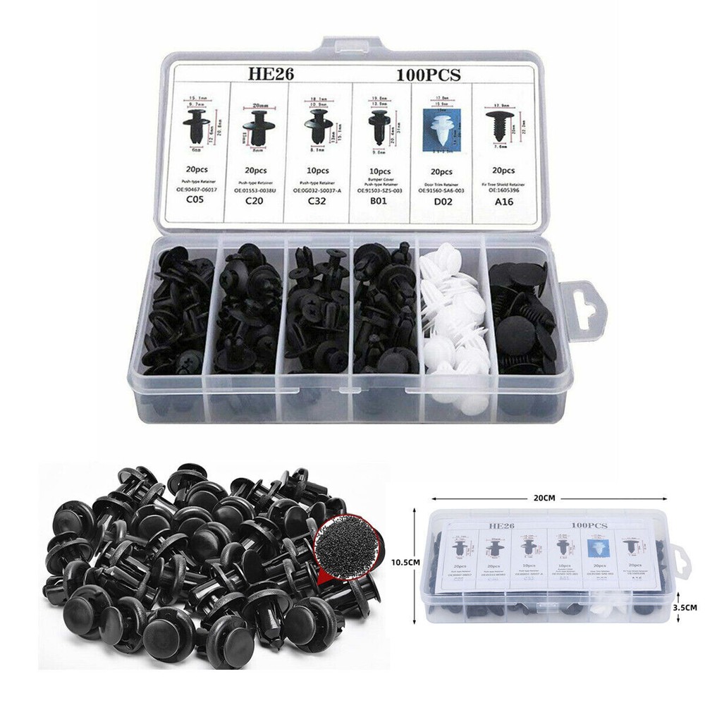 For 100PCS Car Clips Fixer Plastic Fasteners Kit Push Type Rivets Assortment