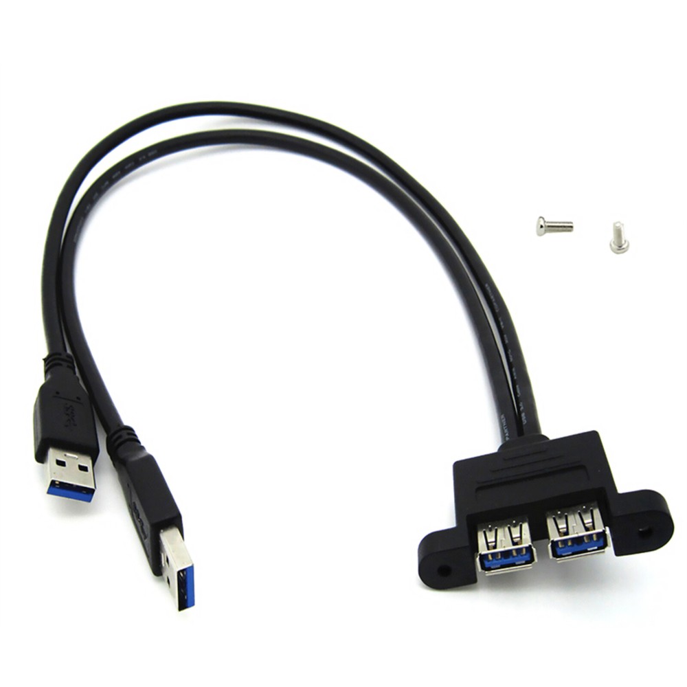 Dual USB 3.0 A Male to Female Extension Panel Mount Cable 30cm