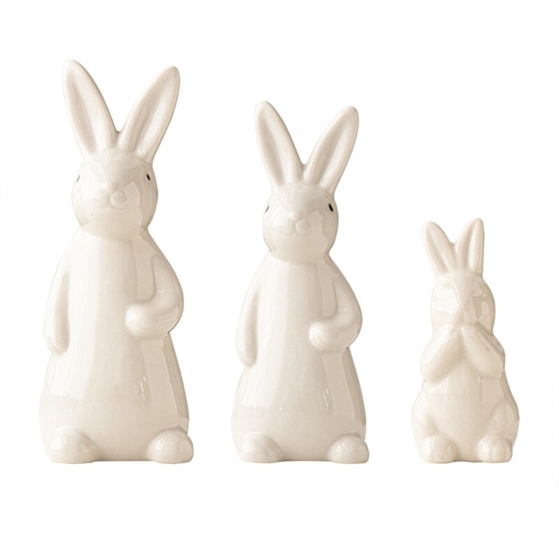 Modern Rabbit Statue White Easter Rabbit Figure Desk Accent for Office Decors
