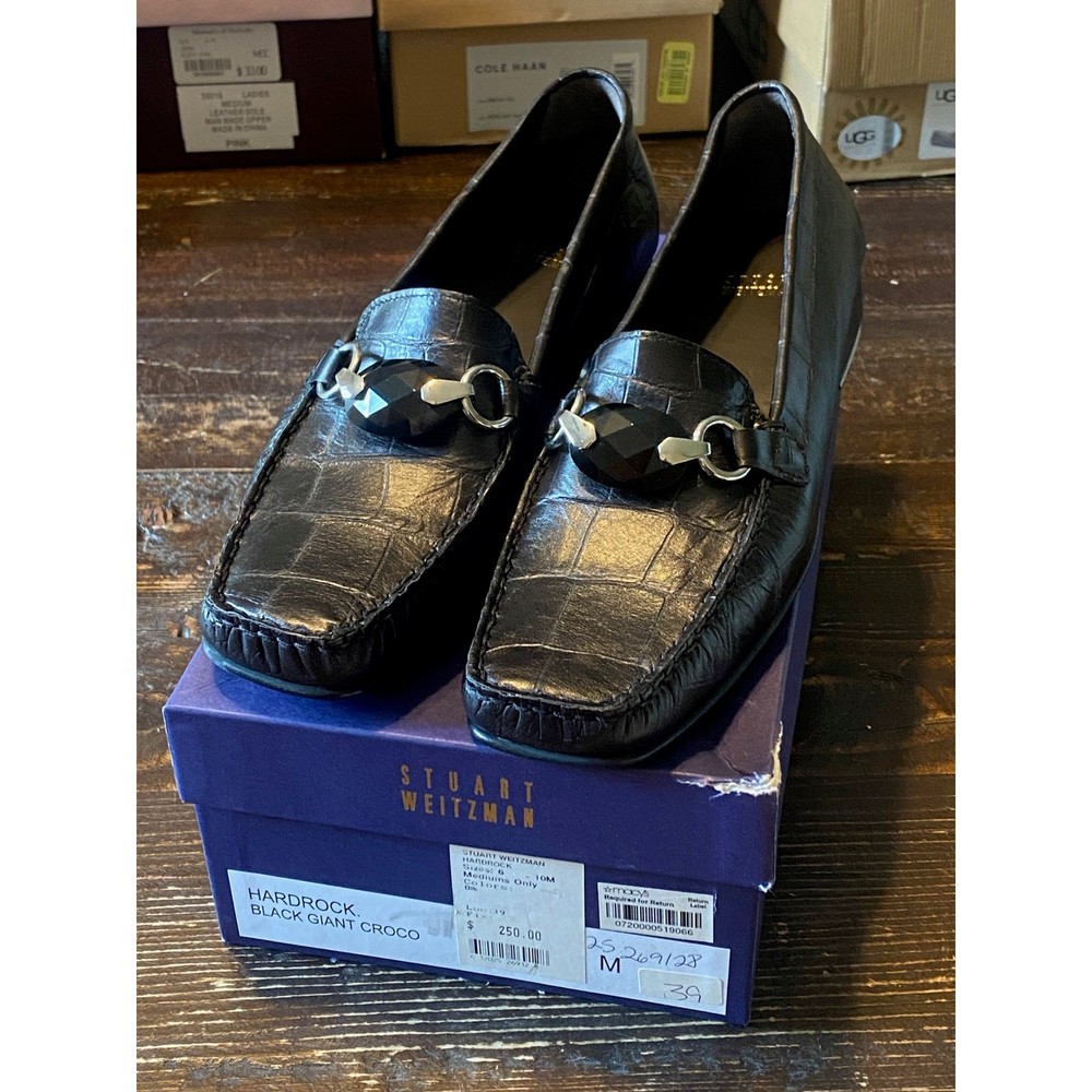 Stuart Weitzman Black Croco Gemstone Loafer Size 9 New HARDROCK Style