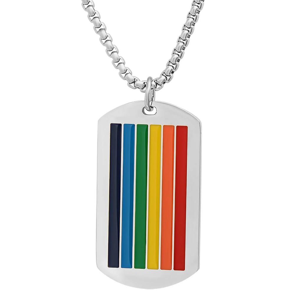 Men's Stainless Steel Rainbow Pride Dog Tag Pendant
