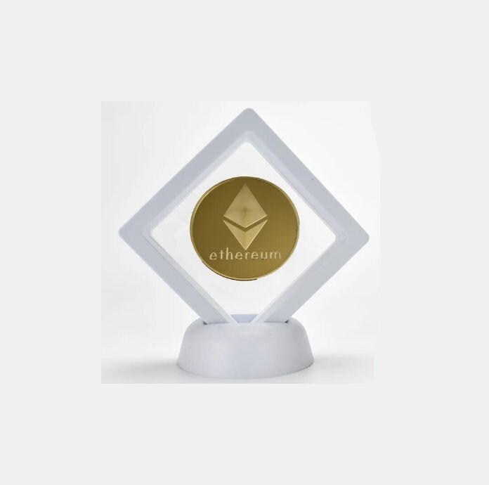 ETH Ethereum Coin Crypto Currency Cryptocurrency Metal Coin & Showing Stand- NEW-image