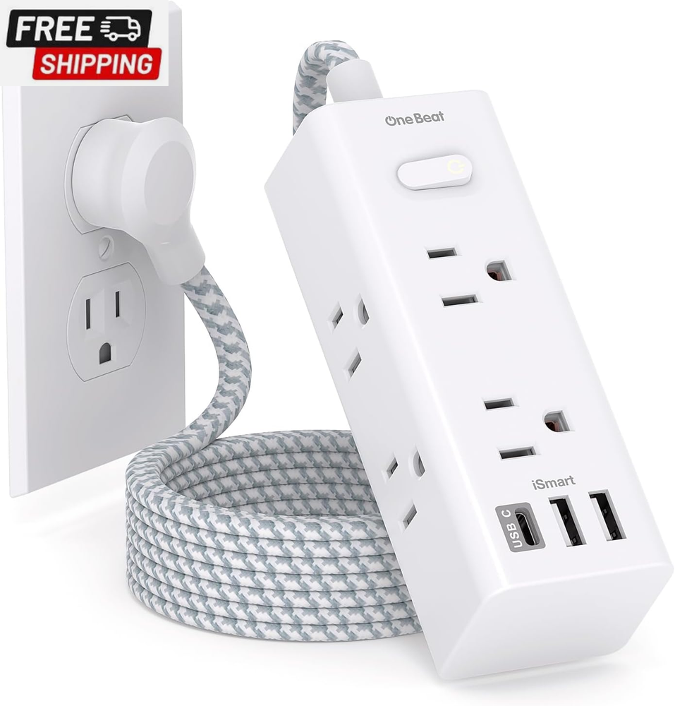 Power Strip Surge Protector - 6 Widely Outlets with 3 USB Ports (1 USB C), 3-Sid