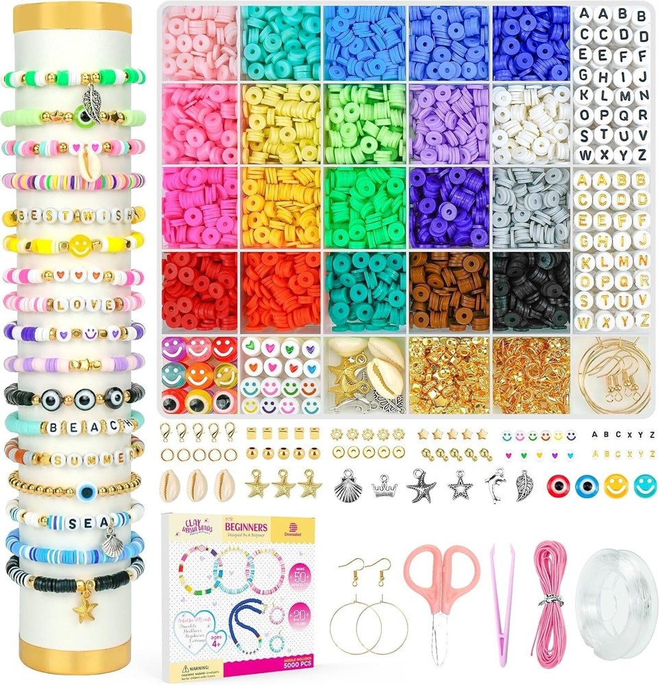 Preppy Polymer Clay Beads Kit 5000 Pcs DIY Bracelet Making for Kids Ages 6-13