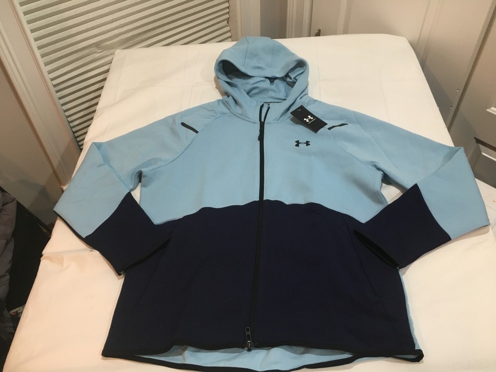 NWT $110.00 Under Armour Mens Unstoppable Fleece FZ Hoodie Blue / Navy Sz LARGE