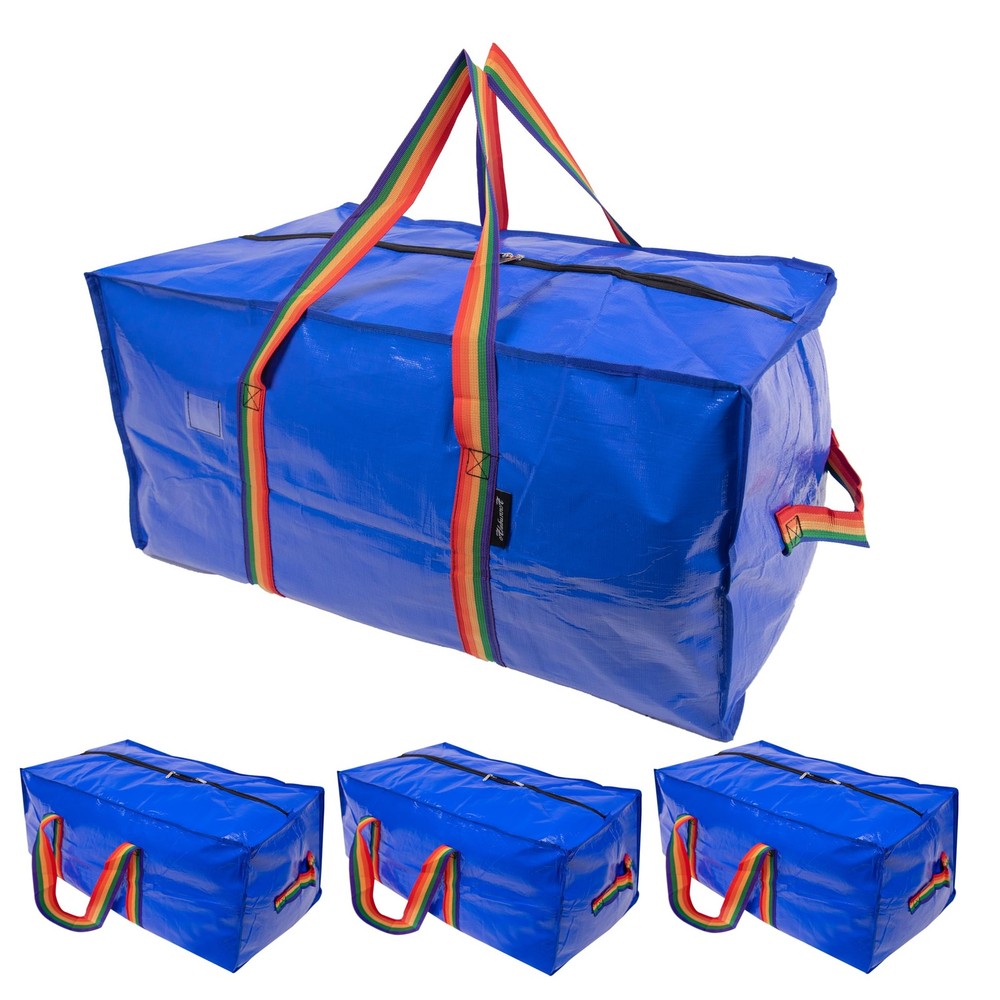 XL Moving Bags - 4 Pack Blue Storage Tote, Heavy-Duty Zipper, Colorful Carryi...