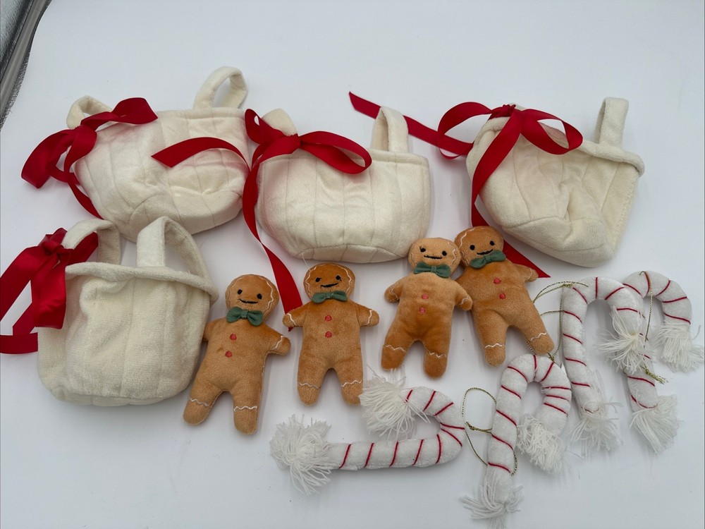 Target Christmas Velvet Bags Set with Gingerbread & Candy Cane Ornaments