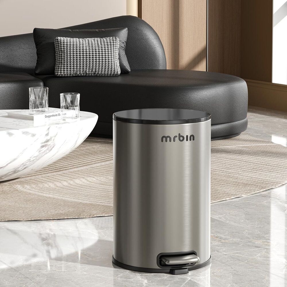 Stainless Steel Bathroom Trash Can with Lid, 9L / 2.4gal Step Waste Basket fo...