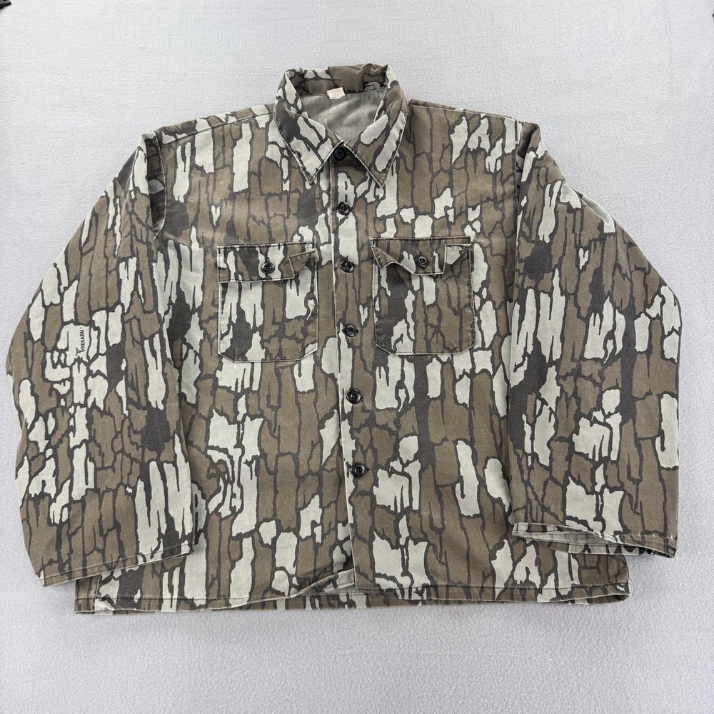 Vintage Trebark Camo Shirt Jacket Mens Medium Brown Camouflage Button Up USA 90s