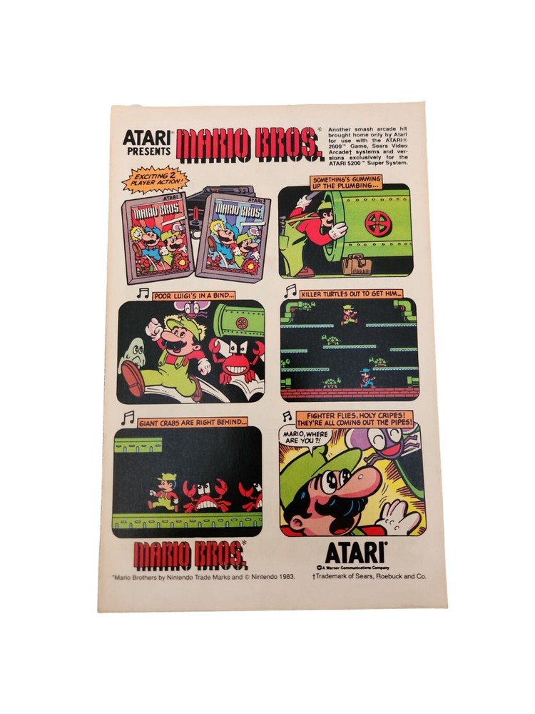 1984 Mario Bros Atari Video Game Print Ad Comic Size Authentic