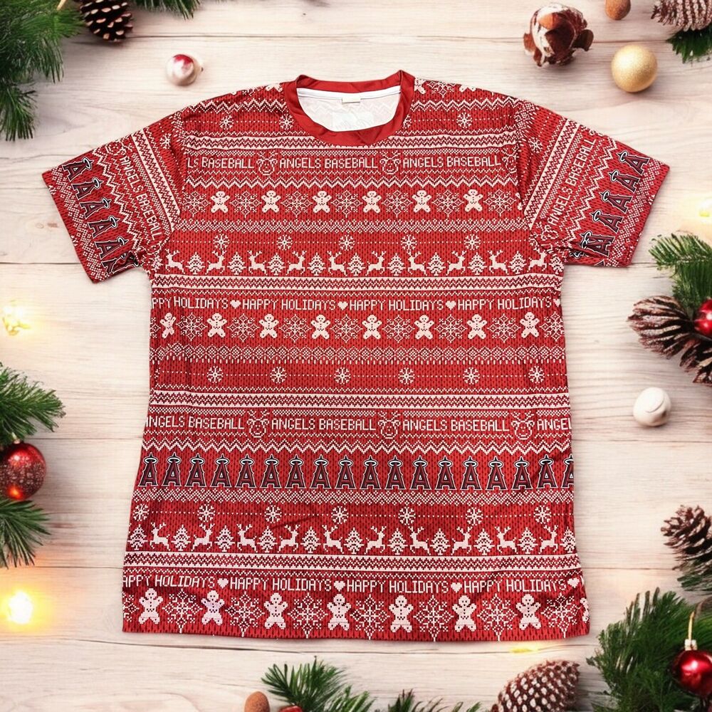 MLB Los Angeles Angels Men's Holiday Christmas T-Shirt Size XL Baseball Fan Gear