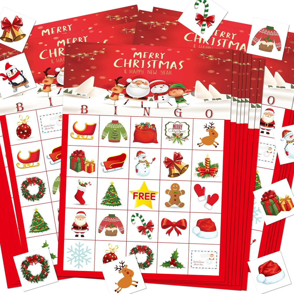 Christmas Bingo Game for 24 Kids - Holiday Crafts & Fun Activities  
