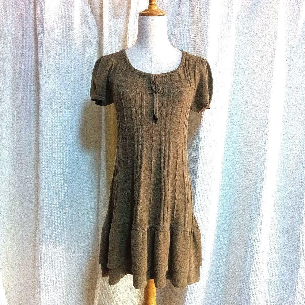 Burberry Blue Label Short Sleeve Knit Tunic Dress Size M Brown Made in Japan