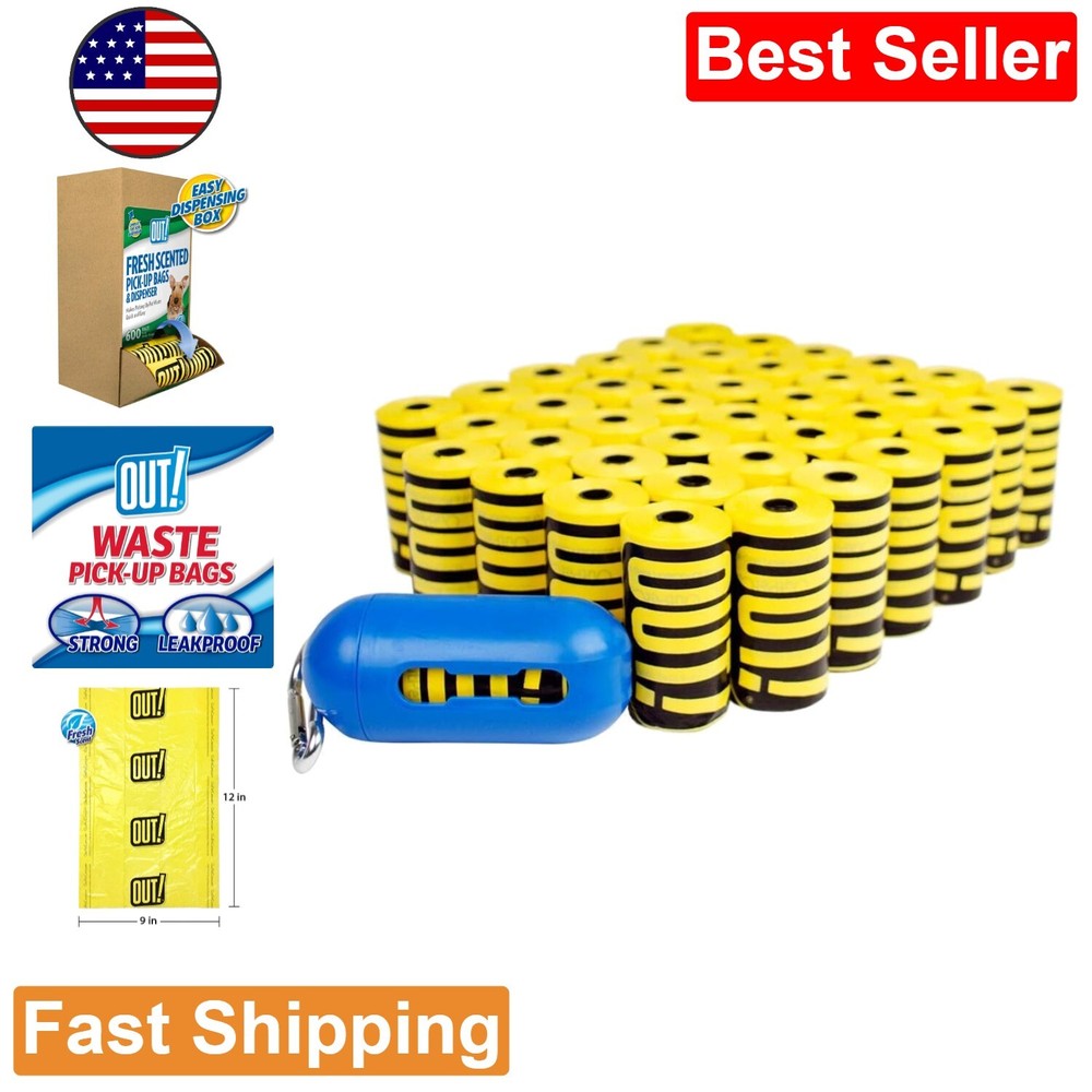 Strong Leak-Proof Dog Poop Bags - Fresh Scented - 9x12 Inches - 600 Yellow Bags