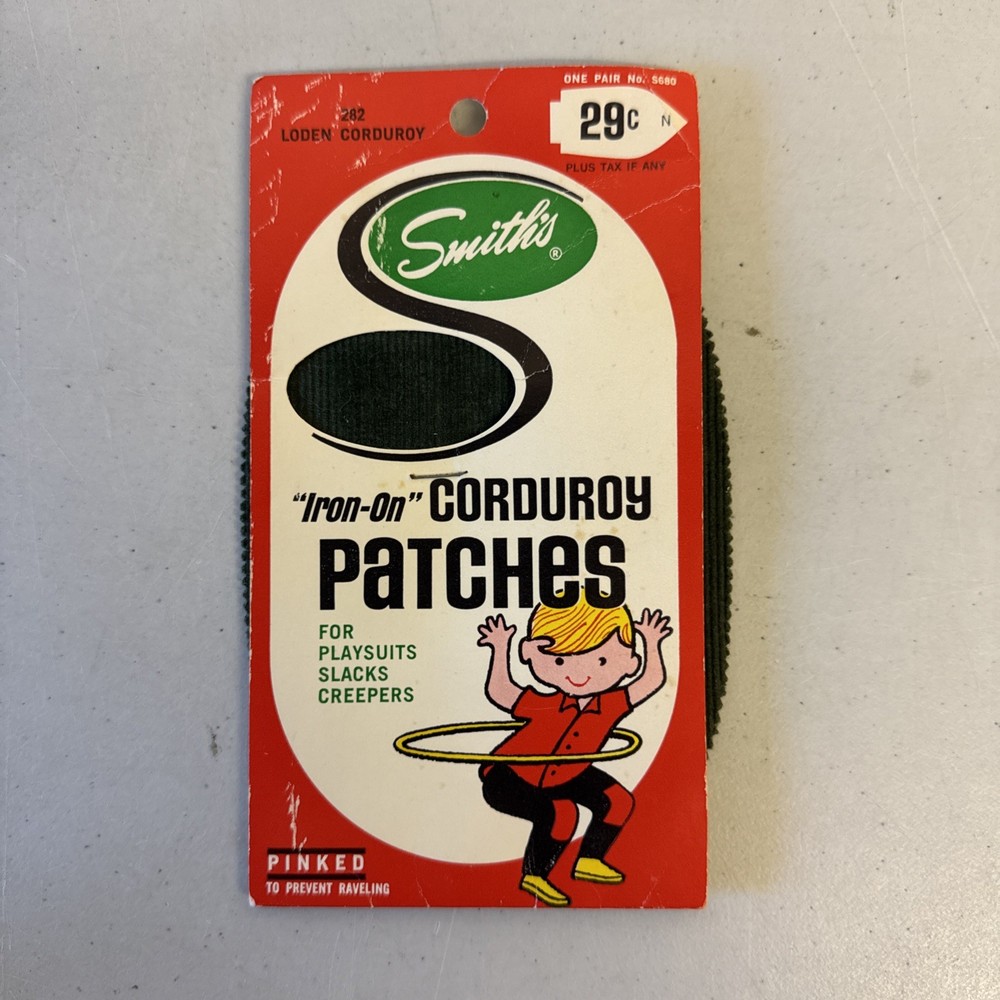 Vintage Green Iron-On Corduroy Patches with Pinked Edge for Sewing S680