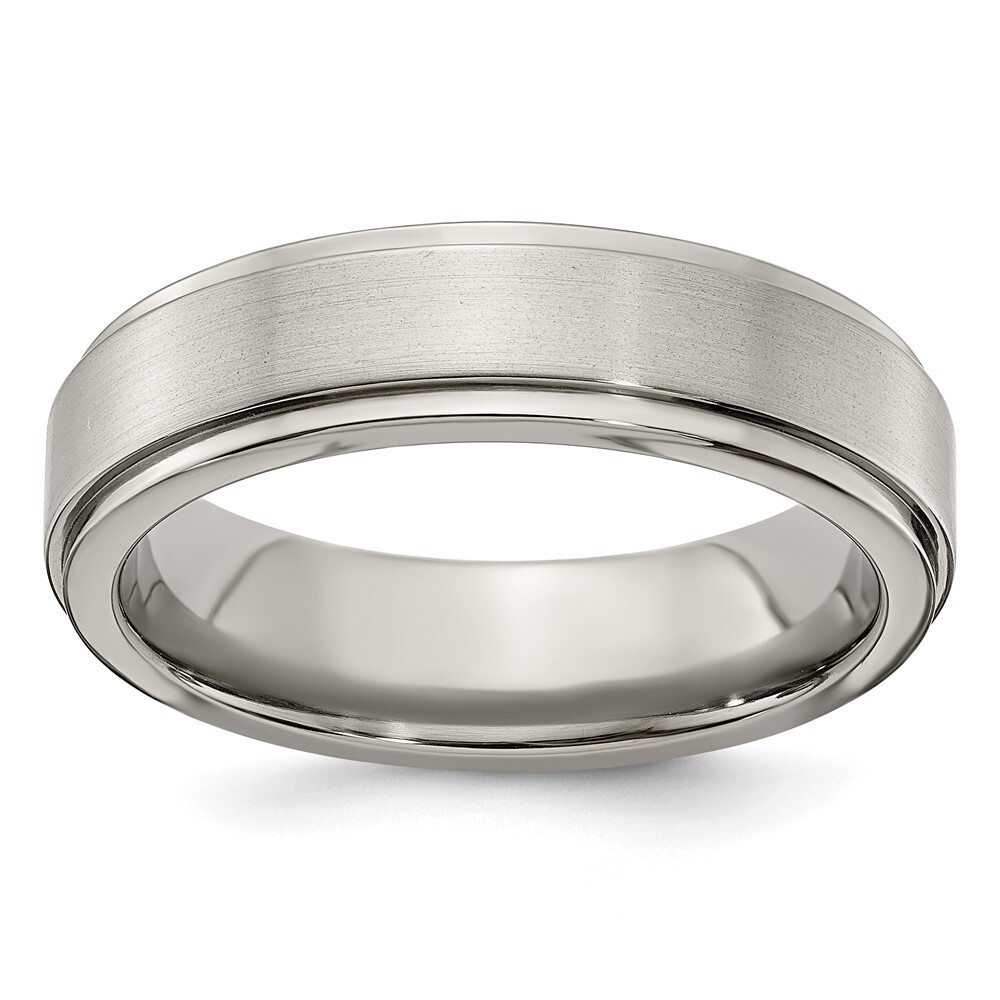 Titanium Brushed/Polished Flat Step Edge 6mm Band Ring Size 8