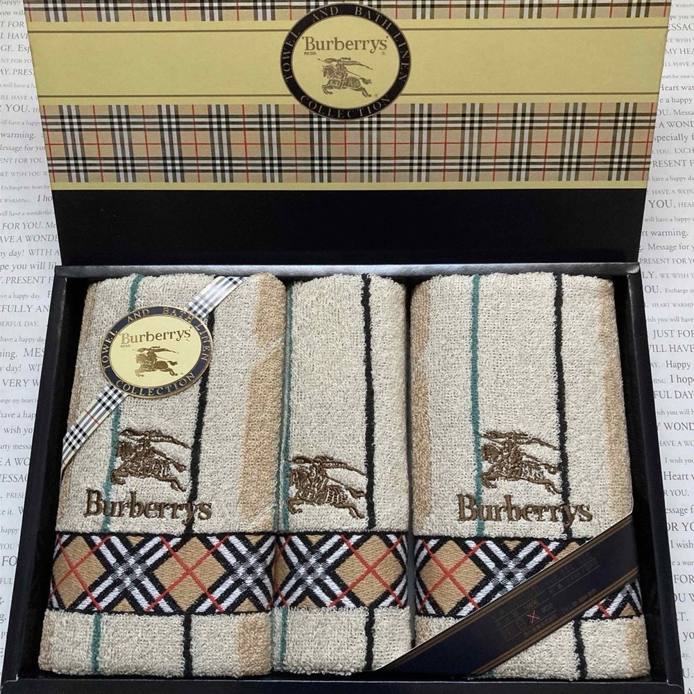 Burberrys Face Towel Wash Set 2 pcs Cotton 34x75cm & 34x35cm Used