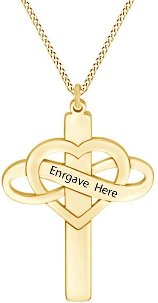 Engraved Infinity Heart Cross Pendant Necklace in 14k Gold Plated-image