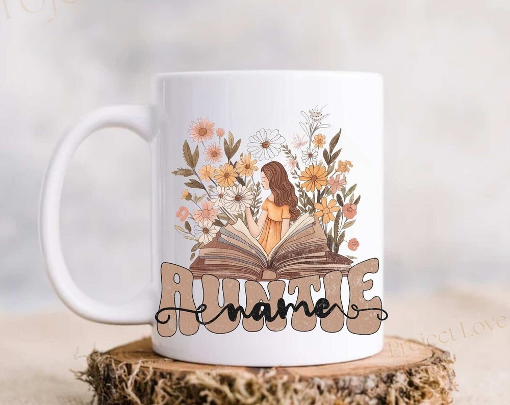 Personalized Wildflowers Mug For Auntie Custom Gift Idea For New Aunt Bookish