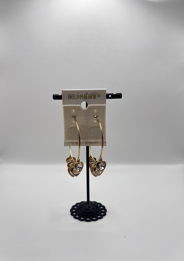 New Beiliya Gold Heart Dangle Hoop Earrings – Buy $25 Get Free Shipping-image